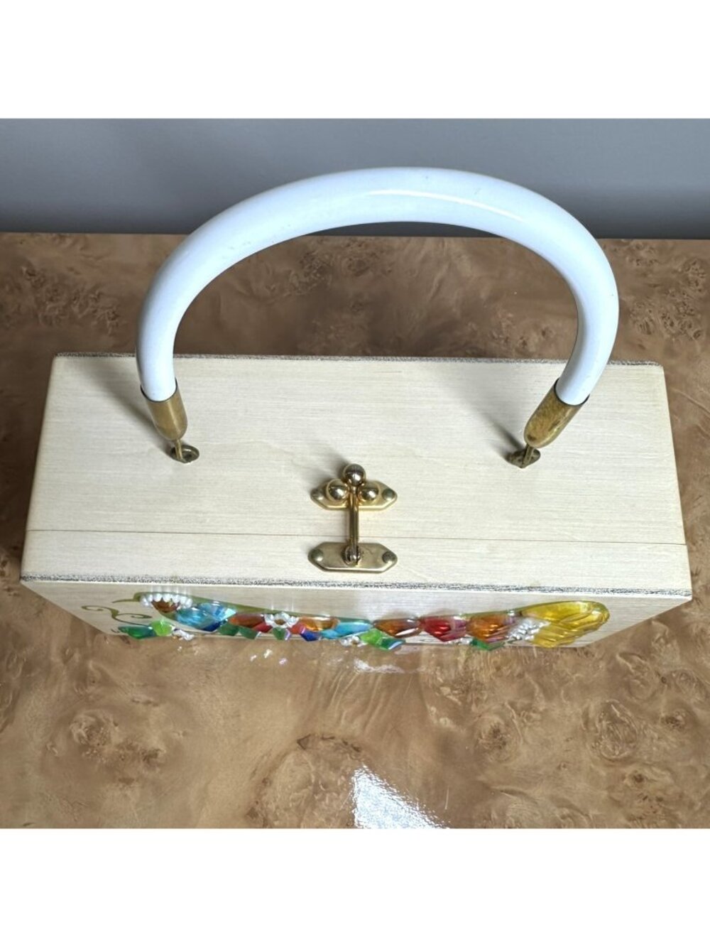 Rare Vintage Enid Collins Bird in Hand Box Bag Jeweled Wood Purse Texas EUC - Picture 4 of 13